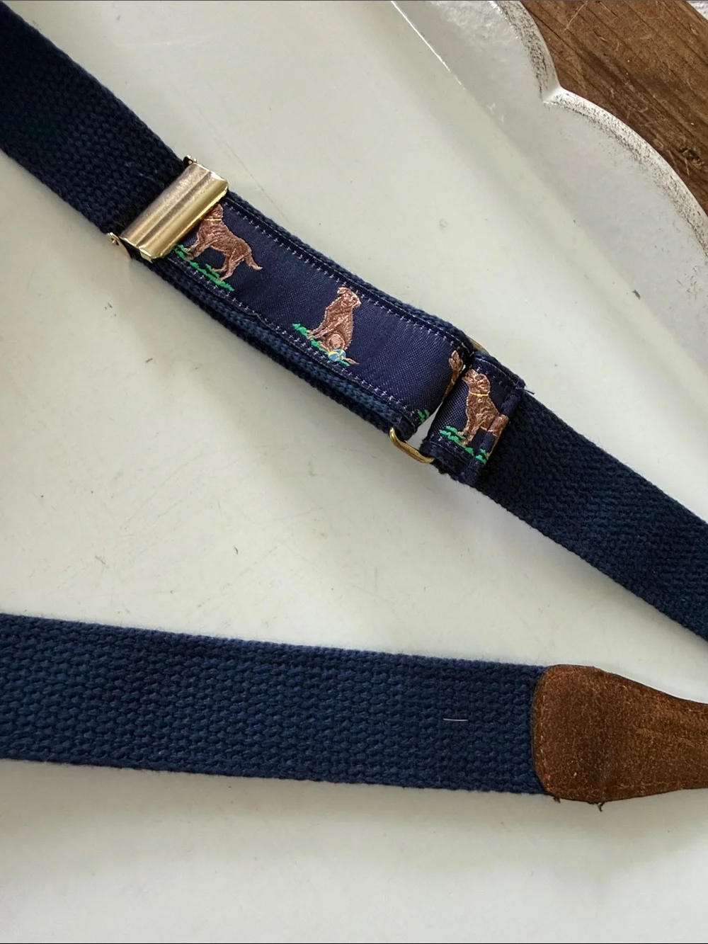 Alynn Preppy Brown Lab Dog Adjustable Belt 29-42”